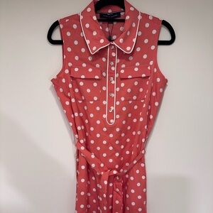 NWT Tommy Hilfiger Sleeveless Shirtdress Coral and White Polka Dot Size Small.